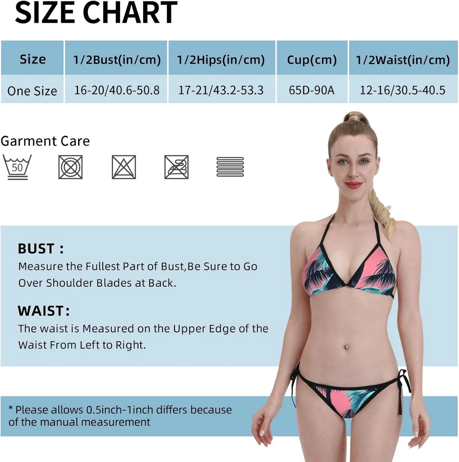 Женский бикини-сет с цветочным принтом Halter Triangle Tie Side, Pink Palm Tree — фото 2