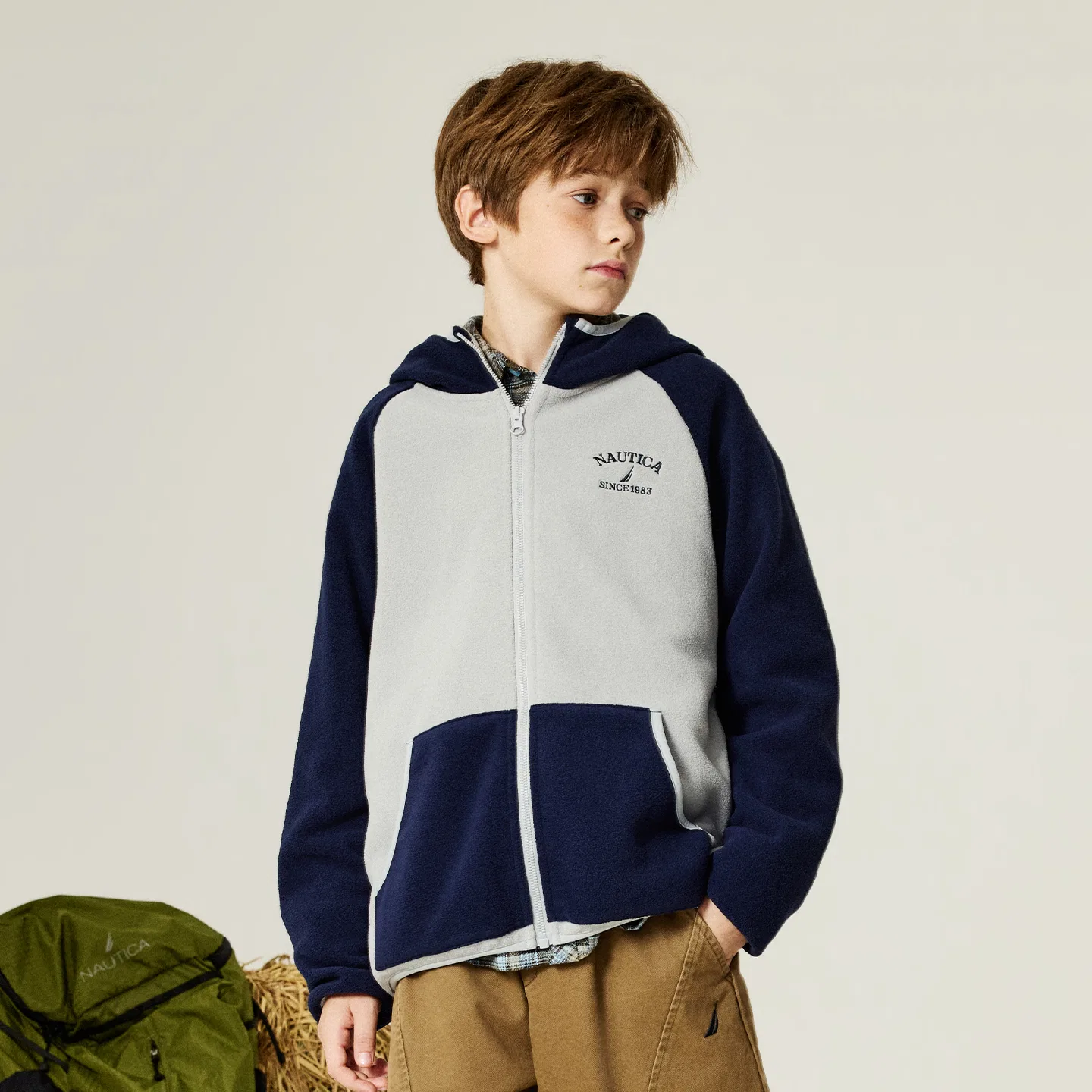 Детская флисовая куртка с капюшоном, с длинным рукавом, Navy Blue/Gray, NAUTICA — фото 3