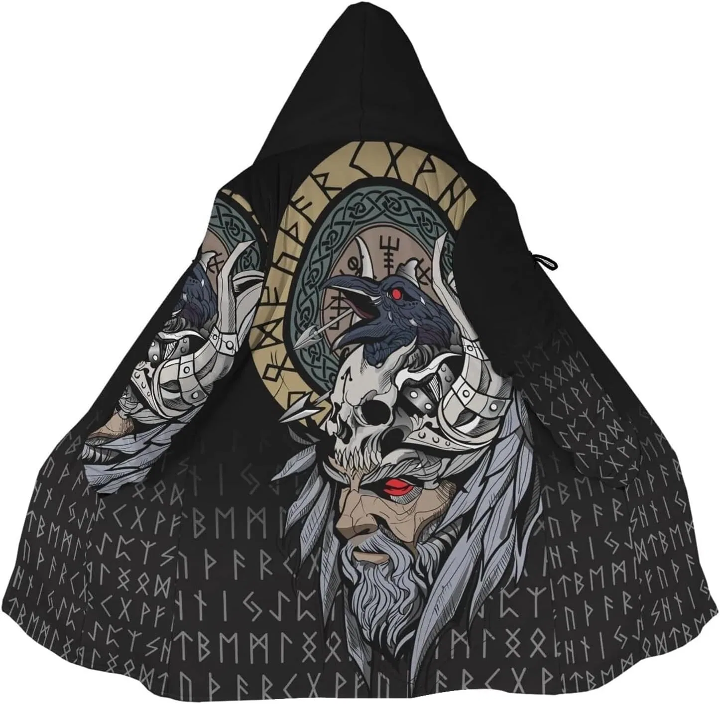 Мужское пальто с капюшоном с 3D-принтом Viking Mythology, Mid-Length Outerwear Casual Jacket, Odin Helm of Awe