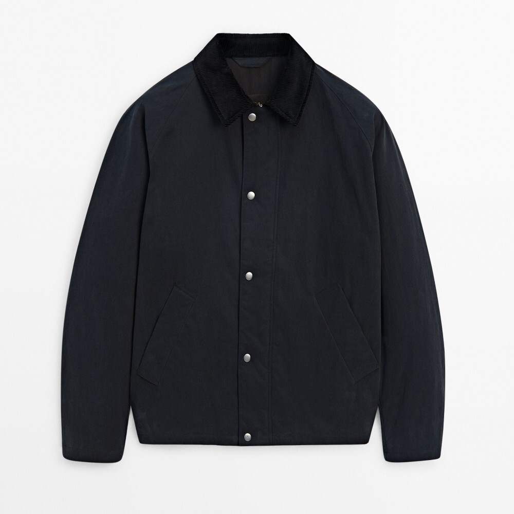 

Куртка Massimo Dutti Cotton Bomber With Snap Buttons, темно-синий