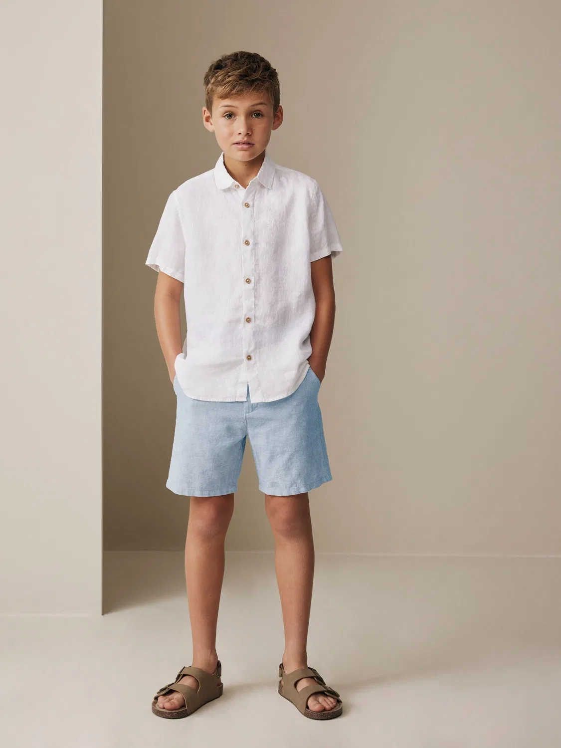Шорты чинос, льняная смесовая ткань, Regular Fit Next, Blue Linen Blend — фото 2