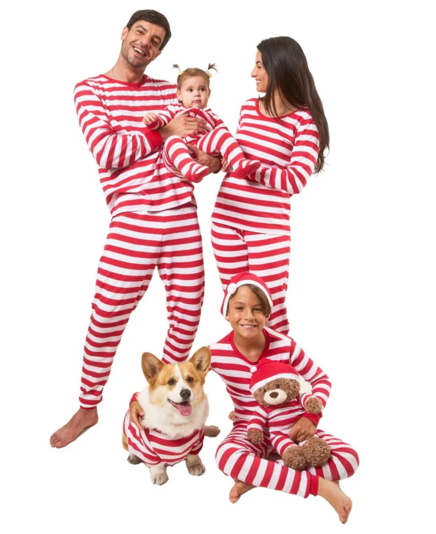 Комплект пижам из хлопка для девочки и куклы, с принтом Leveret, Striped Red & White With Hat — фото 3