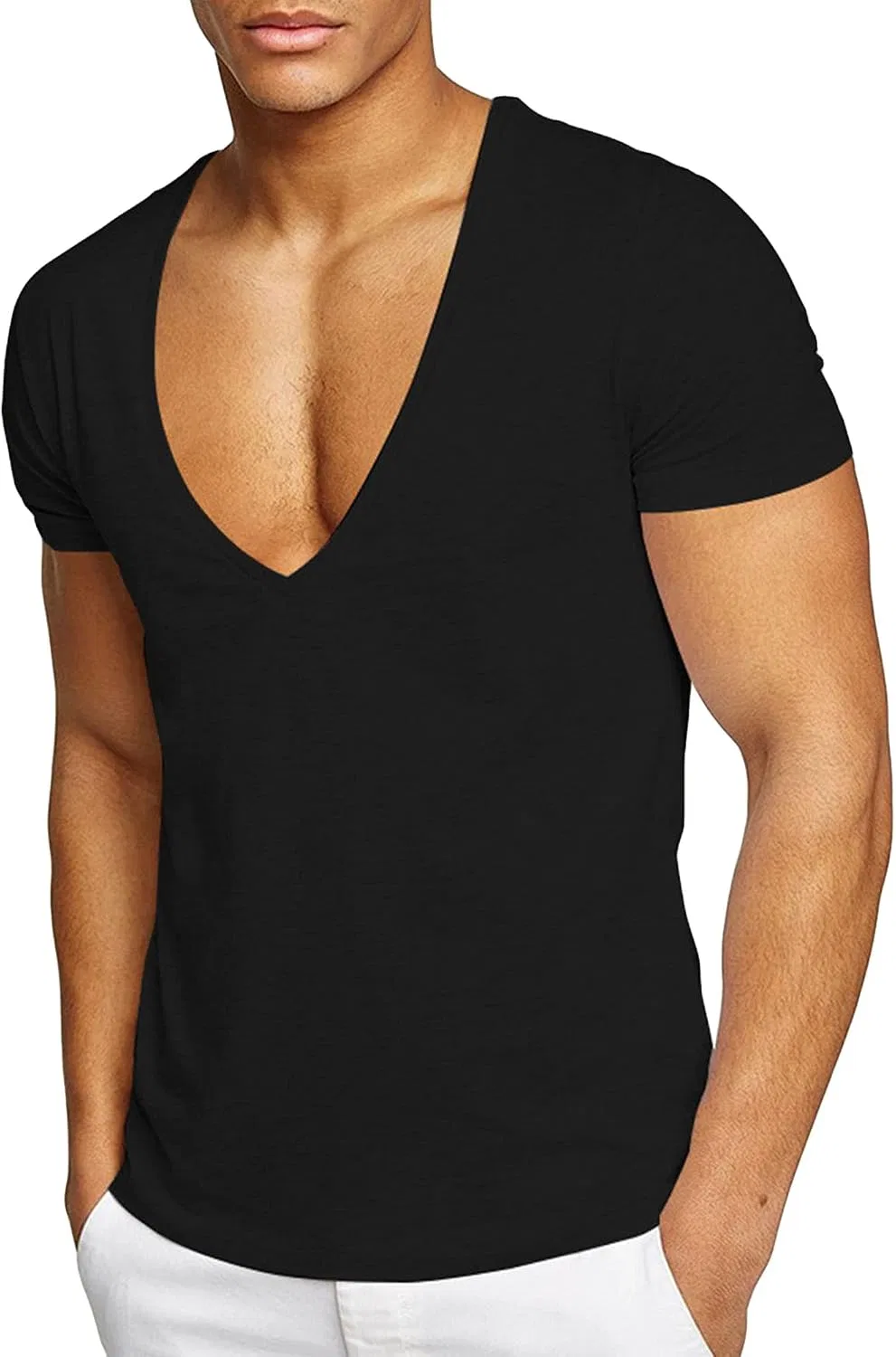 Мужская футболка с глубоким V-образным вырезом Slim Fit, Black — фото 3