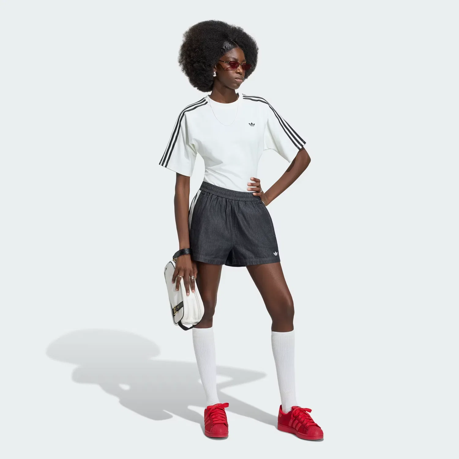 Женские джинсовые шорты с эластичным поясом Summer Glow Adidas Originals, черный деним — фото 3