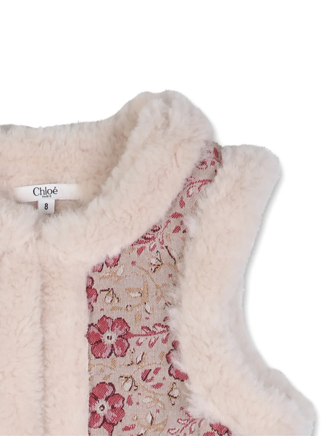 Жакет с искусственным мехом и цветочным узором Chloé Kids, нейтральные цвета — фото 3
