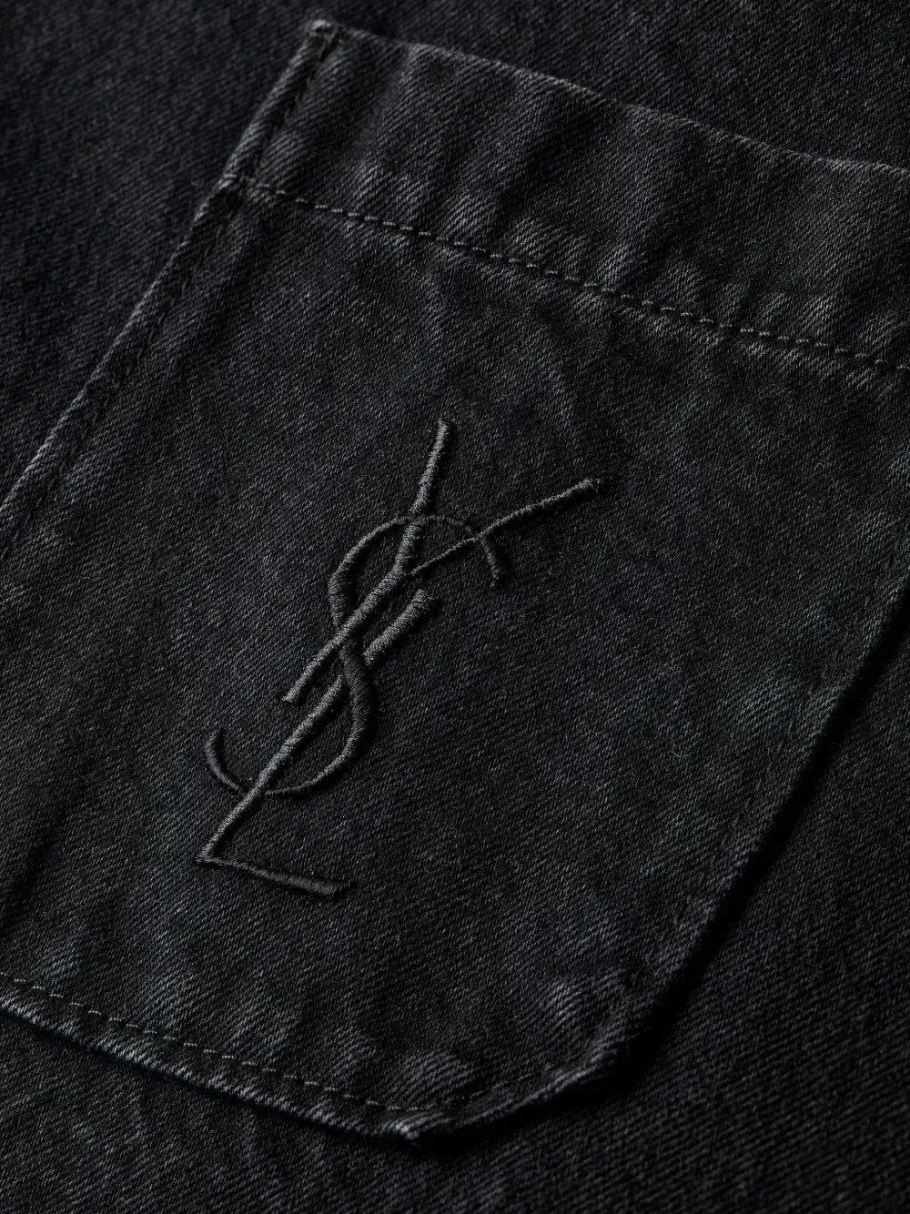 Кассандра накладная рубашка из хлопчатобумажной льняной габардины Saint Laurent, черный — фото 3