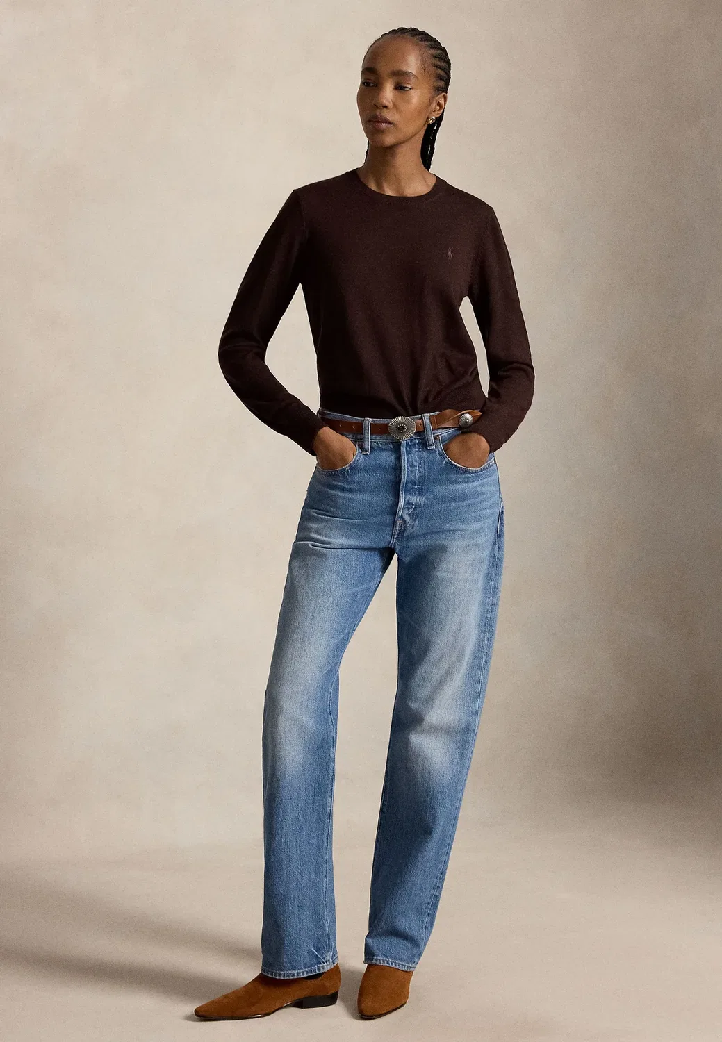 Свитер с круглым вырезом из мериносовой шерсти Polo Ralph Lauren, Deep Chocolate Melange — фото 2