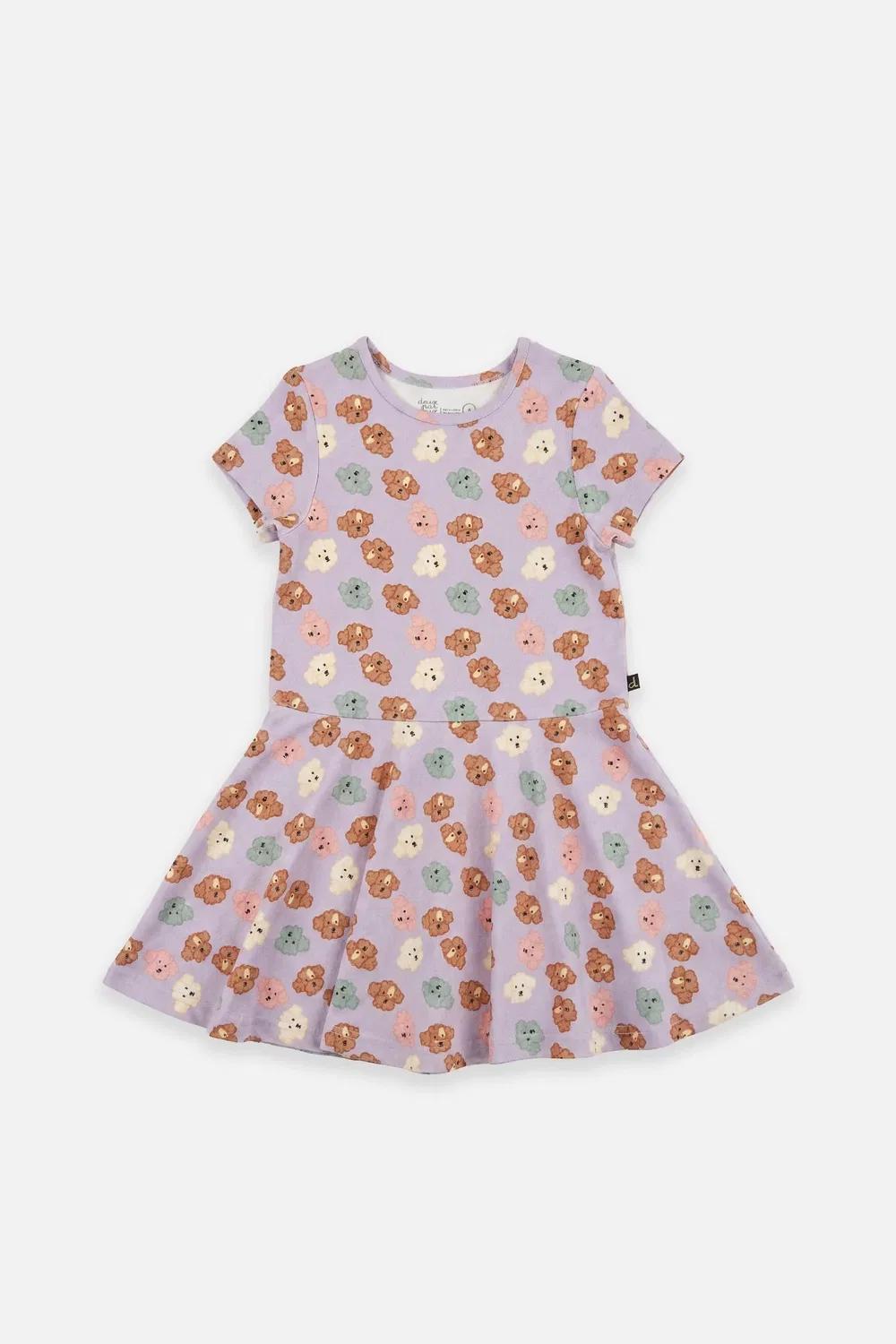 Детское платье для девочек с коротким рукавом с принтом Poodle Chic Deux par Deux, Purple Poodle Print
