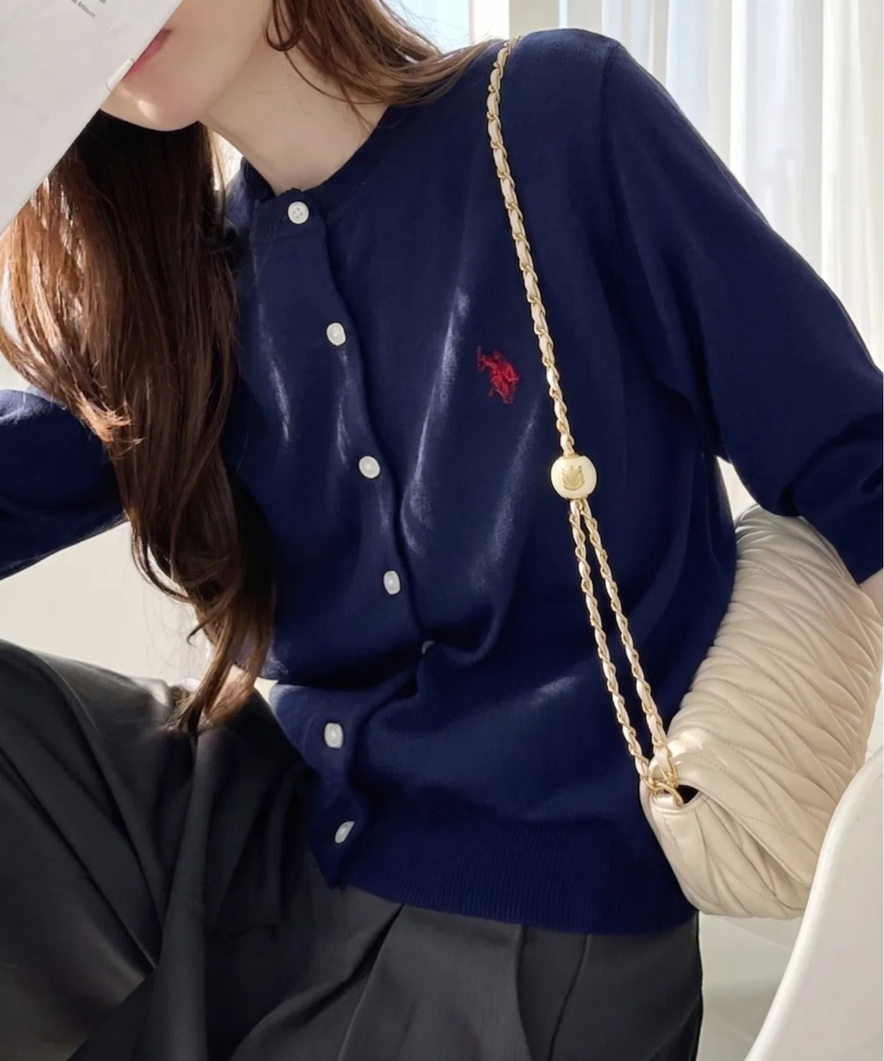 Женский кардиган с коротким рукавом, с логотипом U.S. POLO ASSN., Navy