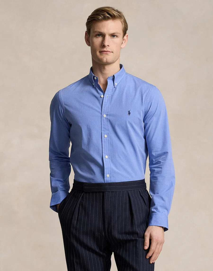 Приталенная деловая рубашка Polo Ralph Lauren из синей джинсовой ткани — фото 3