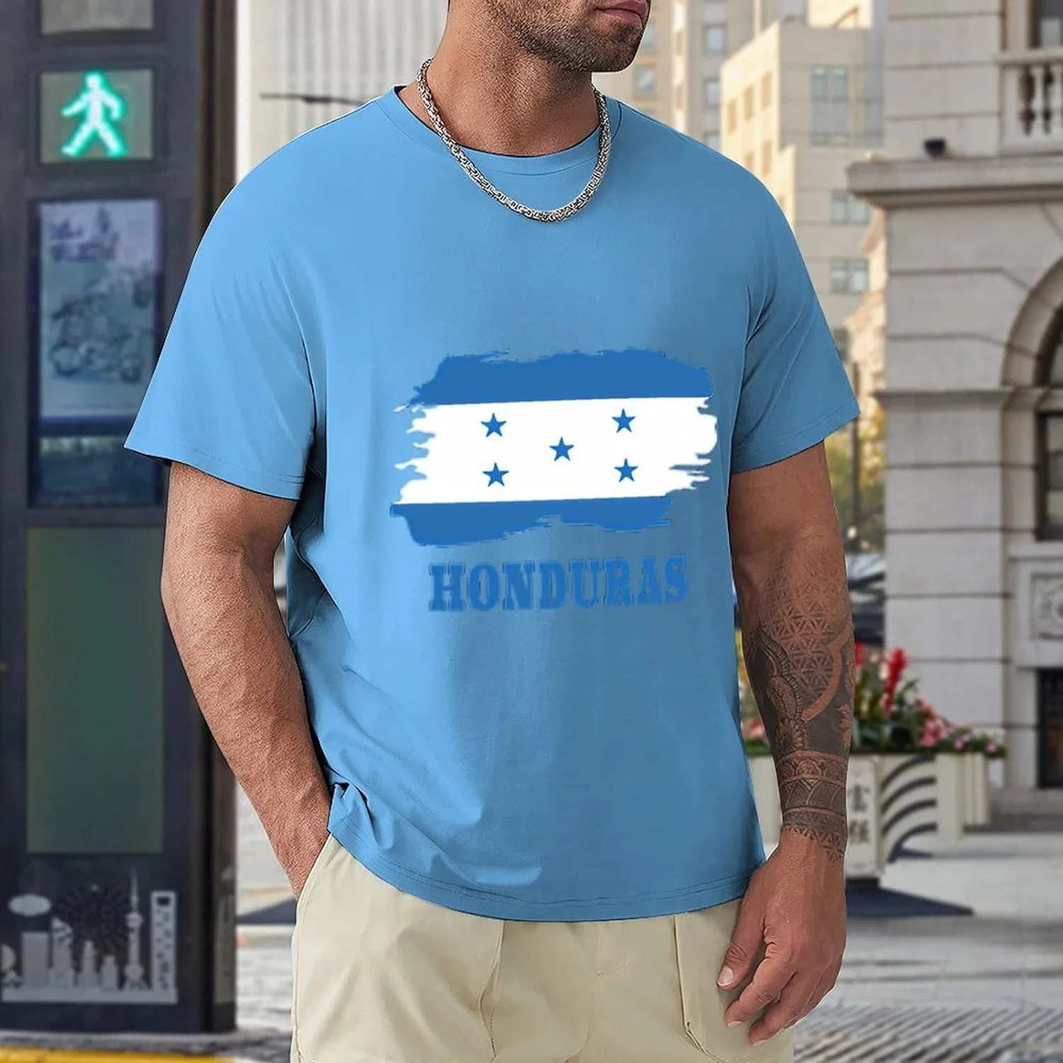Мужская футболка с принтом флага Гондураса, Medium Blue — фото 2