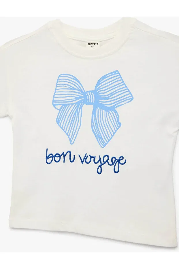 Детская футболка для девочек с принтом Bow printed ecru baby girl t-shirt 6smg10027ak Koton, Ecru — фото 3