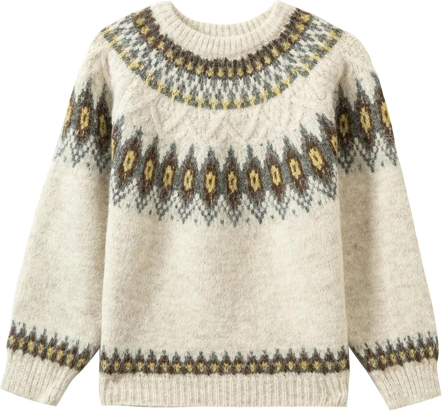 Женский свитер с принтом Fair Isle, модель Vintage Pattern Winter Pullover, бежевый — фото 4