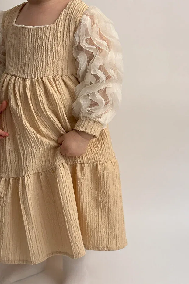 Детское платье для девочек с длинным рукавом Alyra, Beige — фото 3