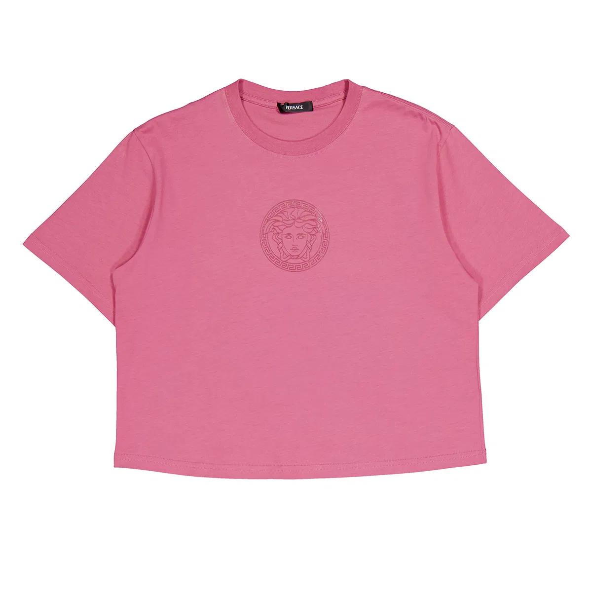 Футболка укороченная с принтом Medusa Cotton Crop T-Shirt Versace, Strawberry Jam — фото 4