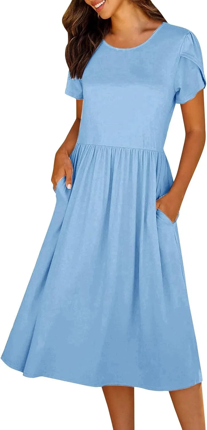 Женское платье миди A-line с карманами, Light Blue