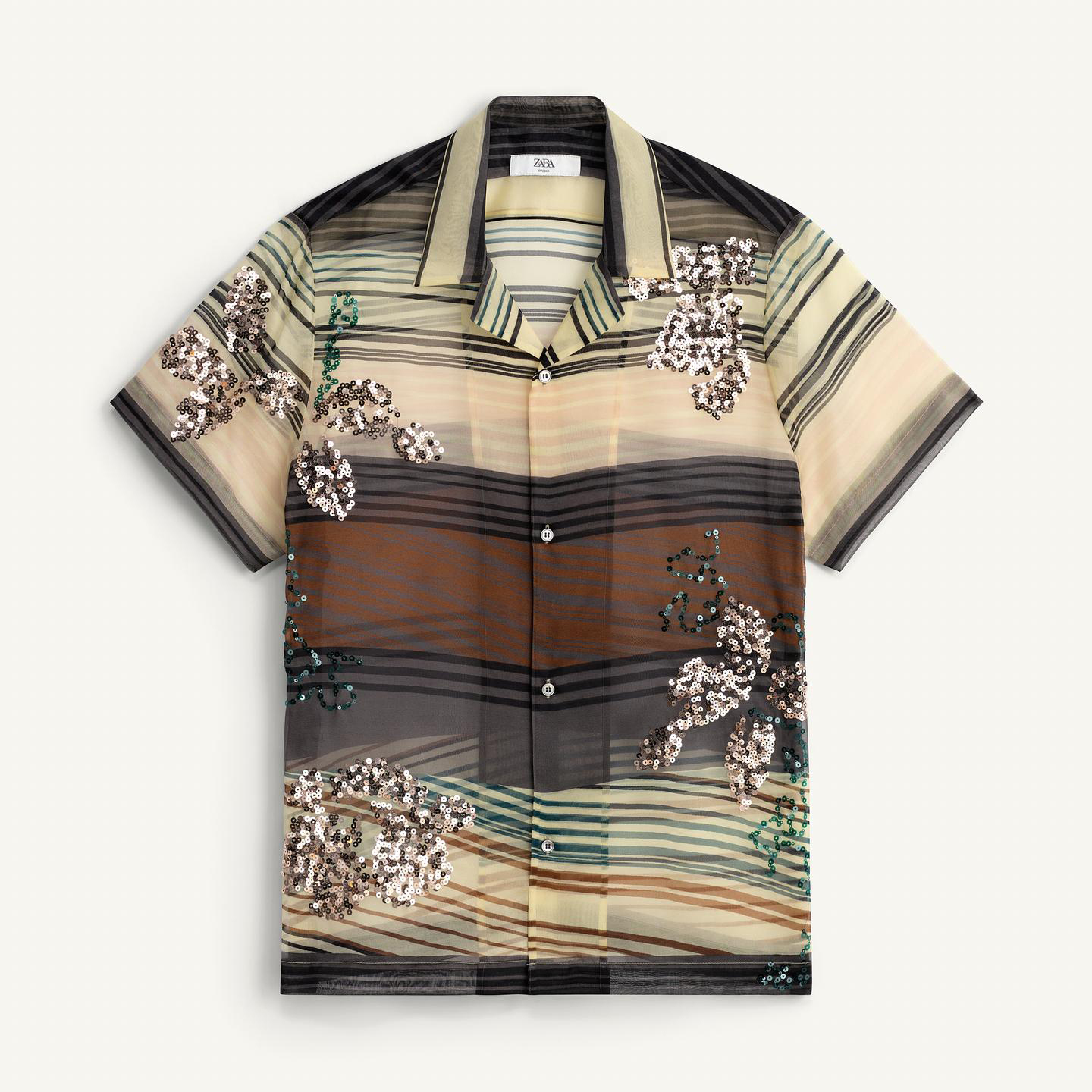 

Рубашка Zara 100% Silk Organza With Sequins, зеленый/голубой