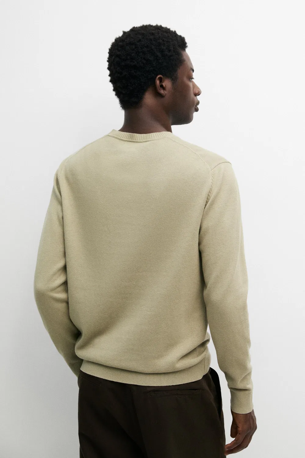 Вязаный свитер из хлопка и шерсти с круглым вырезом Massimo Dutti, бледно-зеленый — фото 3