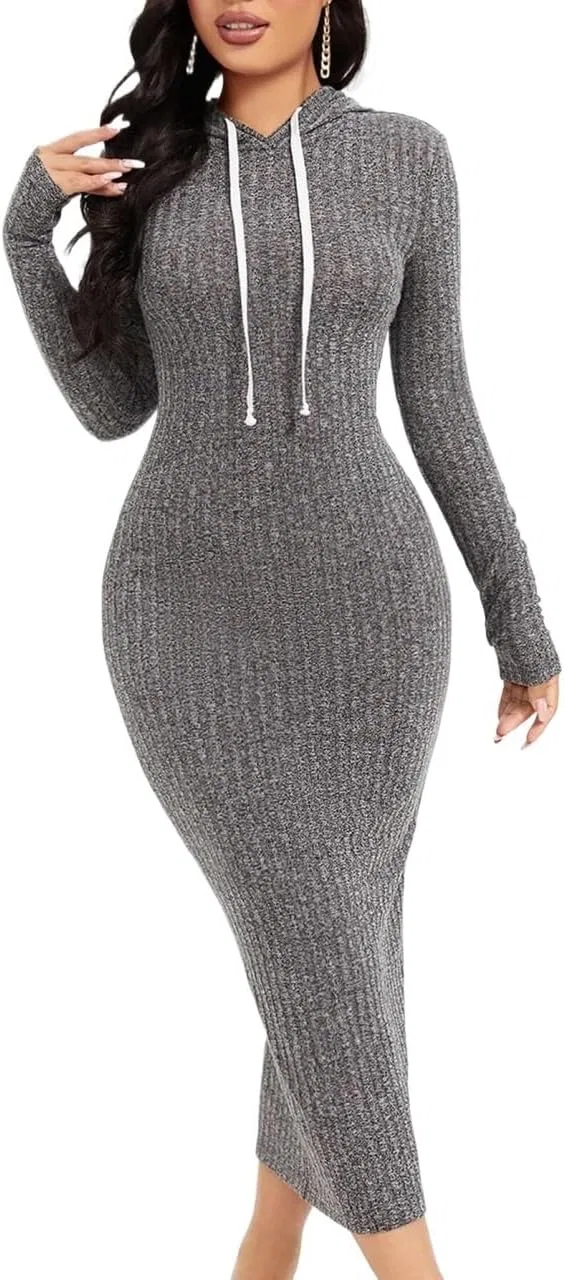 Женское облегающее платье с капюшоном, Grey