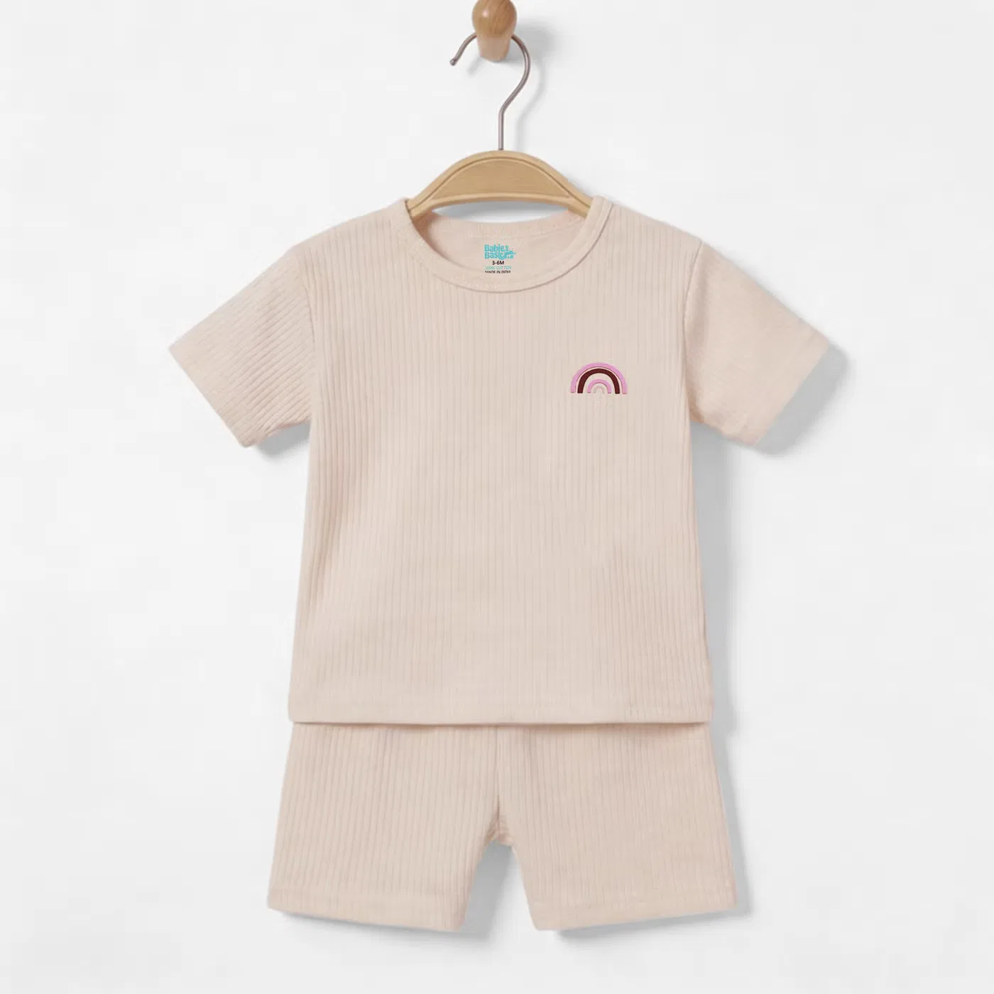 Комплект футболка с коротким рукавом и шорты, Babies Basic, бежевый — фото 4