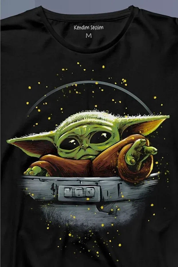 Детская футболка с длинным рукавом с принтом Baby on board yoda star wars green baby mandalorian Kendim Seçtim, Black — фото 2