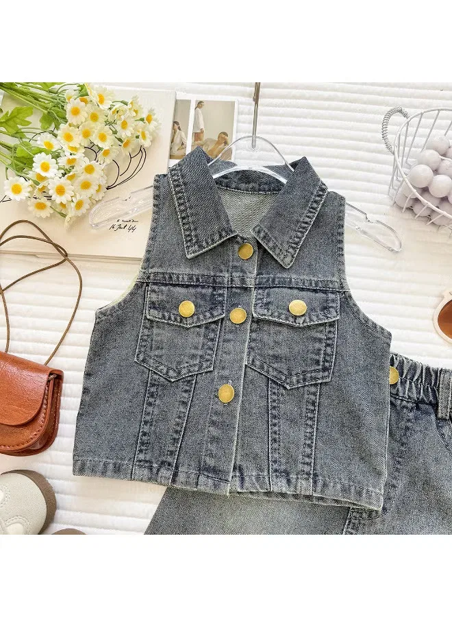 Комплект джинсовой одежды для девочек без рукавов с эластичным поясом Ayada Home — фото 4