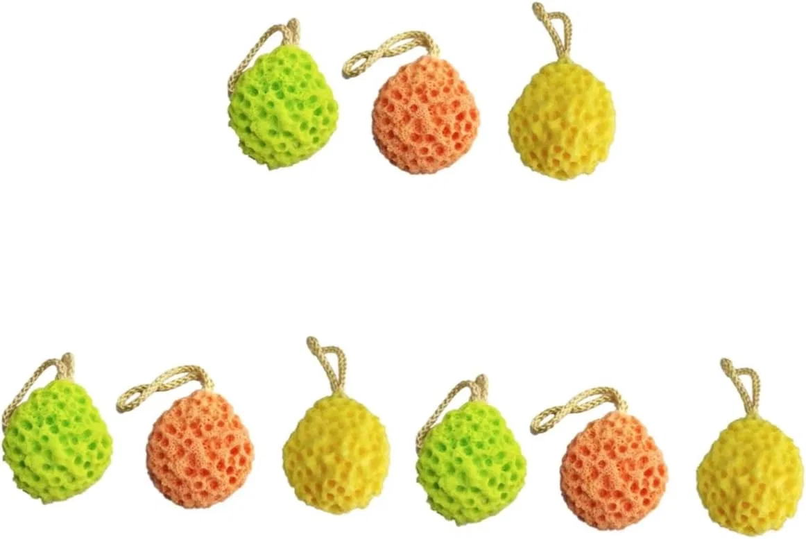 Мочалка для душа POPETPOP, набор 9 шт, желтый, зеленый, мандарин