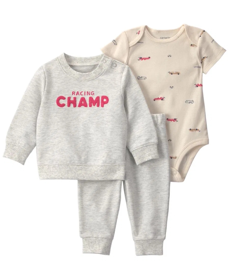 Детский комплект для мальчиков из худи, боди и штанов Racing Champ Carter's, Gray/Beige