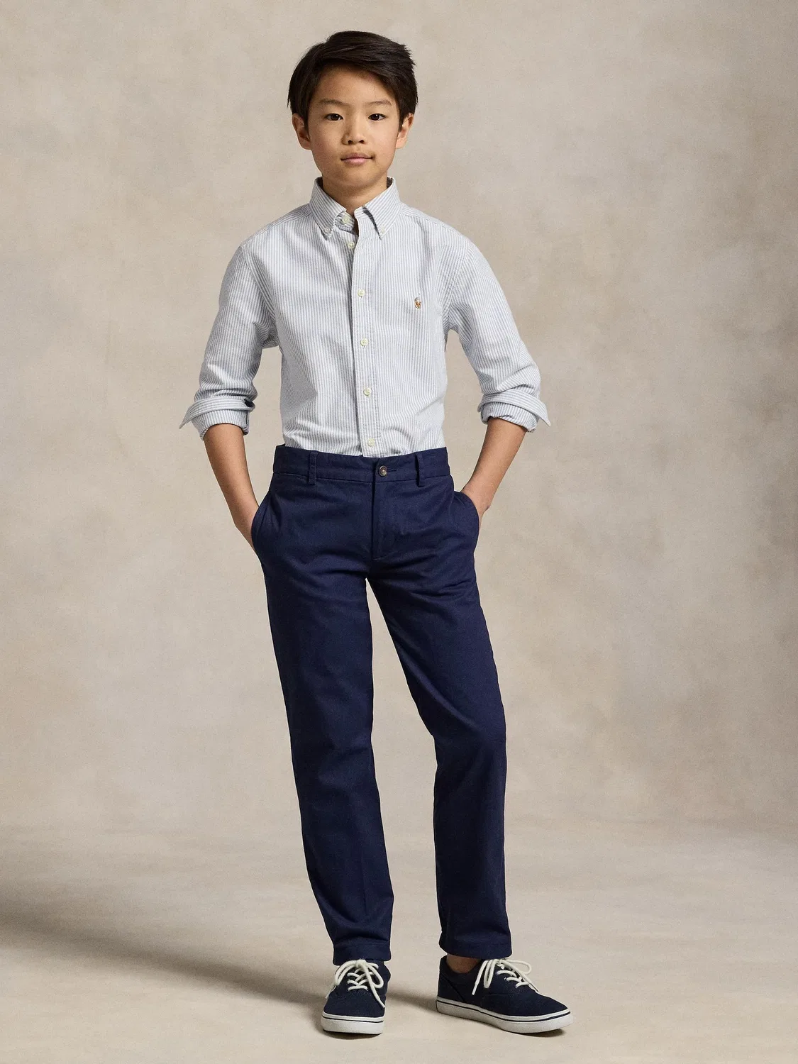 Рубашка оксфорд классическая полоска Polo Ralph Lauren, синяя — фото 2