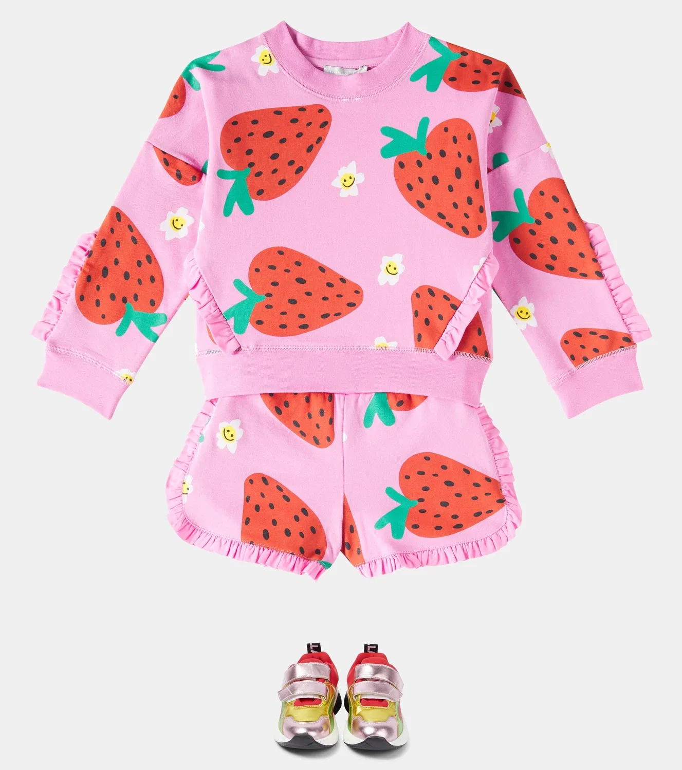 Комплект из толстовки и шорт из хлопкового флиса Stella Mccartney Kids, розовый — фото 2