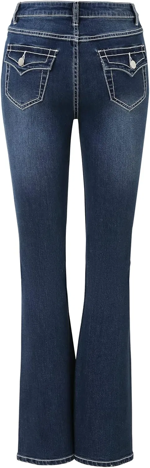 Женские джинсы Bell Bottom с высокой талией, расклешенные, в стиле bootcut, с потертостями, эластичные Generic, синий — фото 2