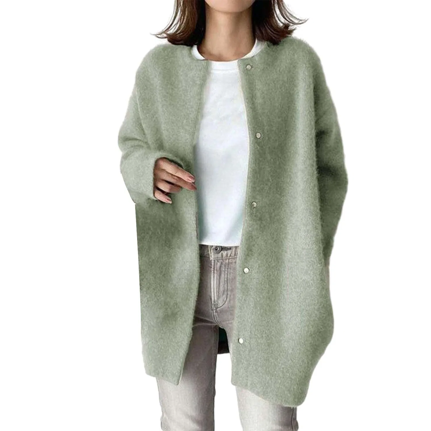 Женский кардиган с длинным рукавом без воротника, green