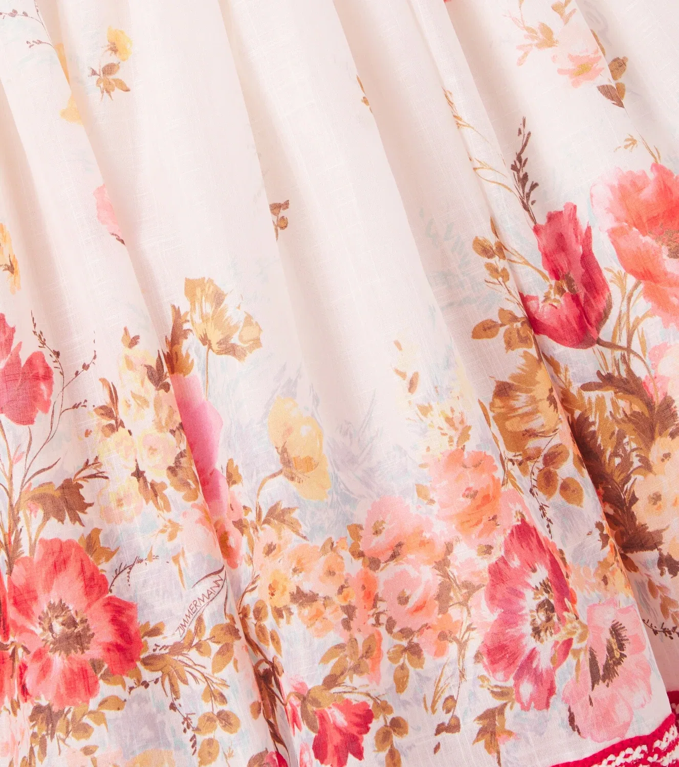 Платье хлопковое с цветочным рисунком Zimmermann Kids, красный — фото 3