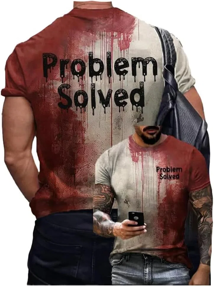 Мужская футболка с кровавым принтом Problem Solved, Khaki