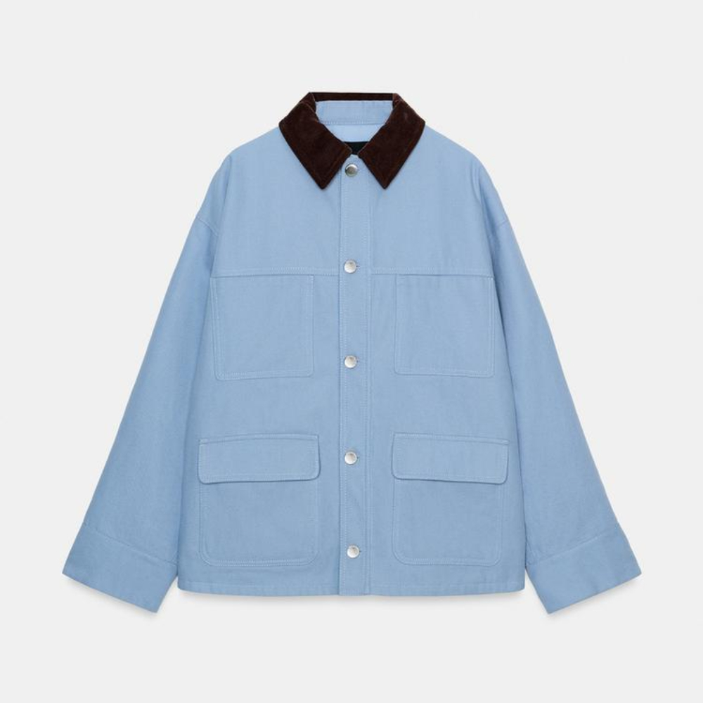 

Куртка Zara Quilted With Contrast Collar, голубой