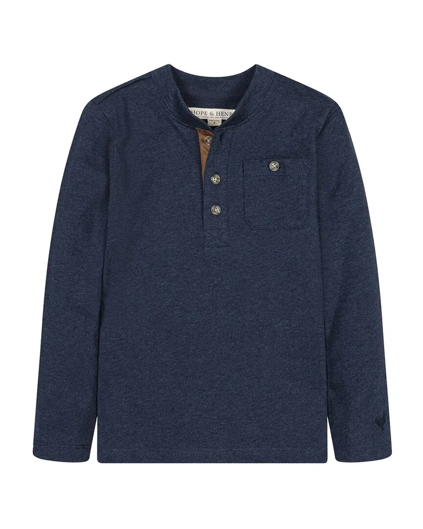 Детская футболка для мальчиков с планкой хенли и карманом Hope & Henry, Navy Heather