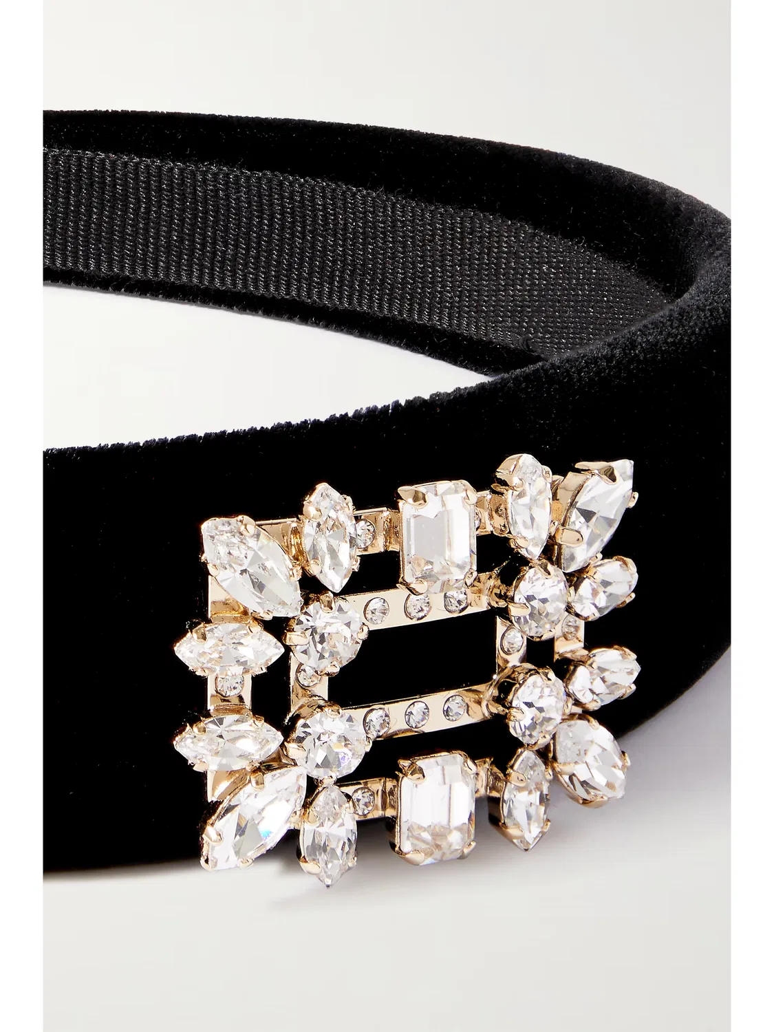 Ободок из бархата украшенный кристаллами и брошью Roger Vivier, черный — фото 4