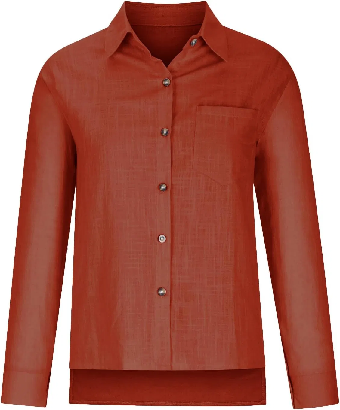 Женская свободная рубашка из льна с V-вырезом, Orange — фото 4