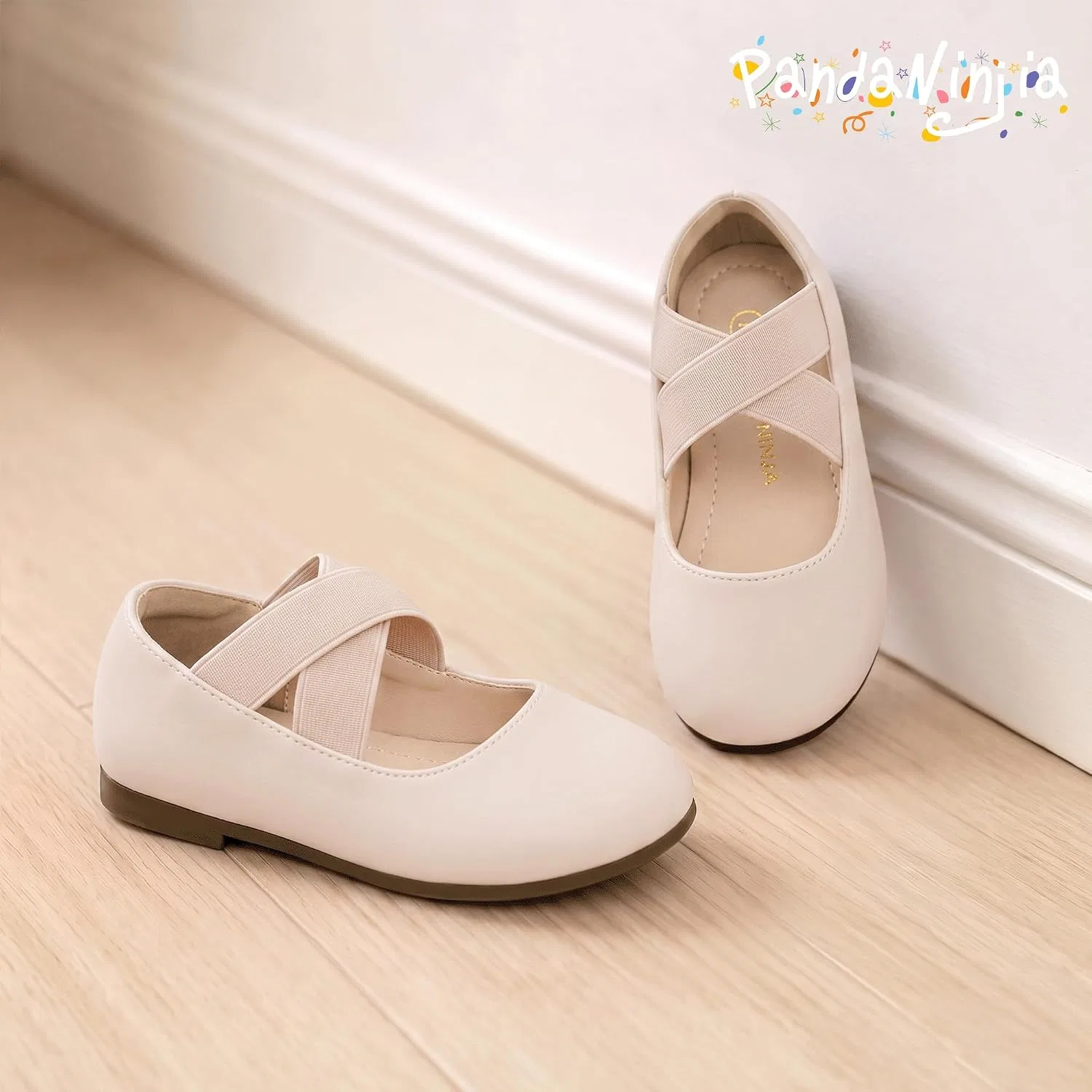Детские балетки для девочек с цветочным принтом PANDANINJIA, Nude Nubuck — фото 4