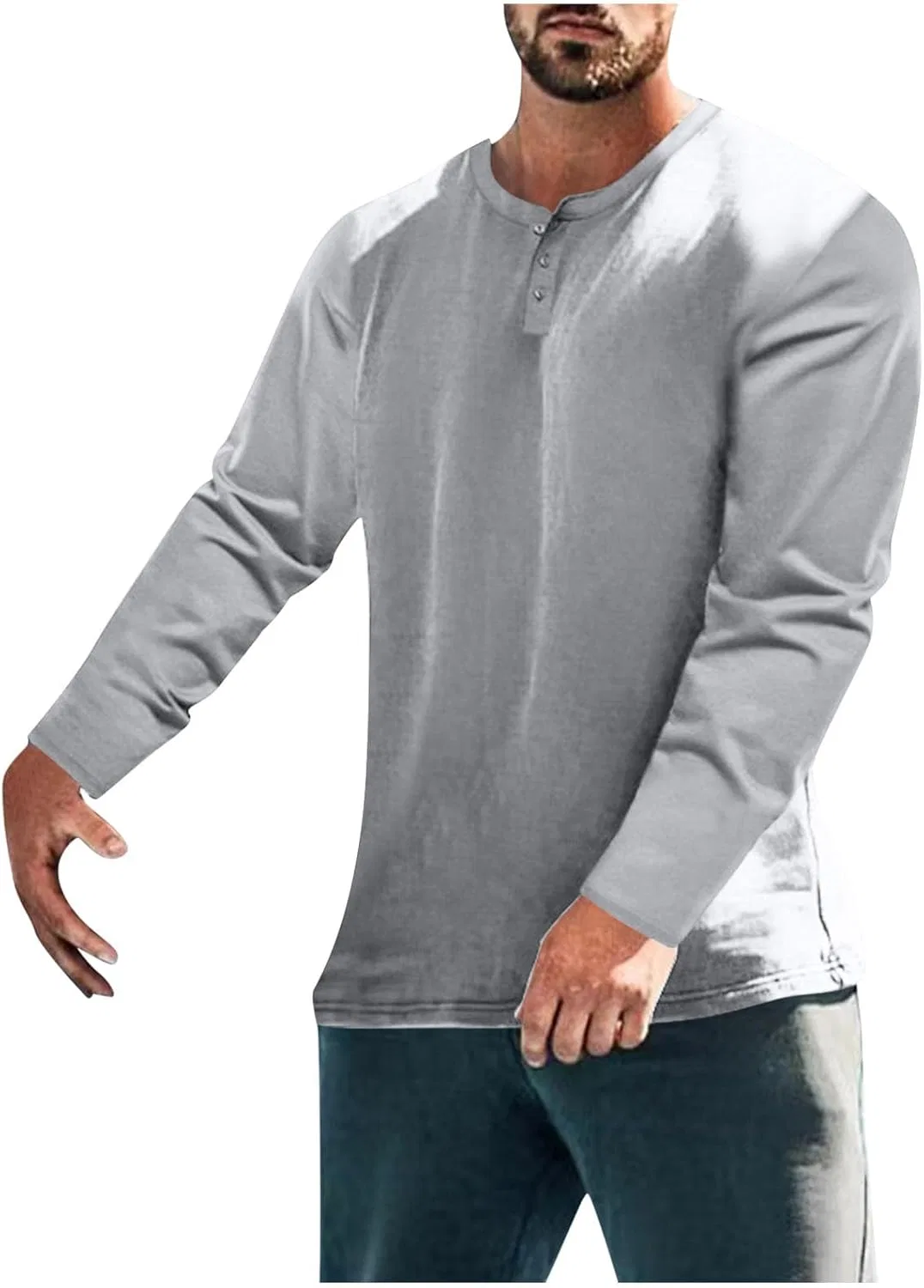 Мужская футболка с длинным рукавом Henley, Cotton, Gray