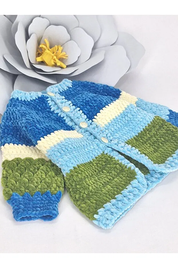 Детский кардиган для мальчиков вязаный Hand knitted velvet boy's cardigan Evitle, Multicolor — фото 2