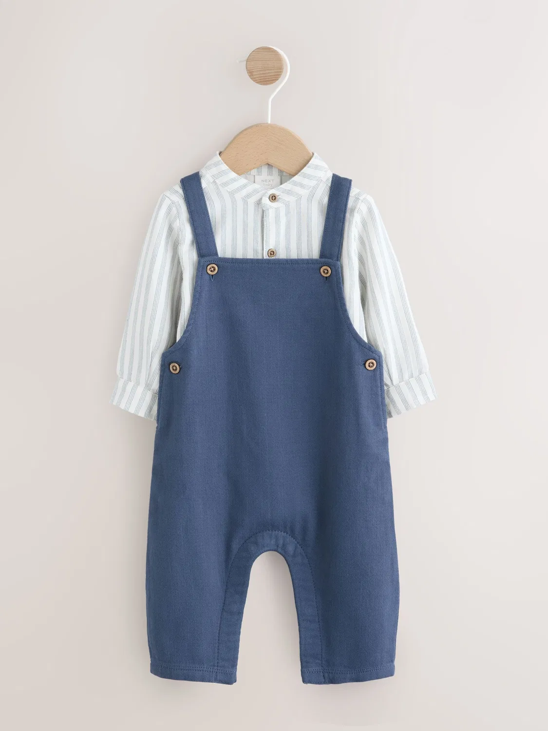 Комбинезон и боди из хлопка, модель Navy Blue Woven Cotton Baby Dungaree and Bodysuit Set Next, темно-синий