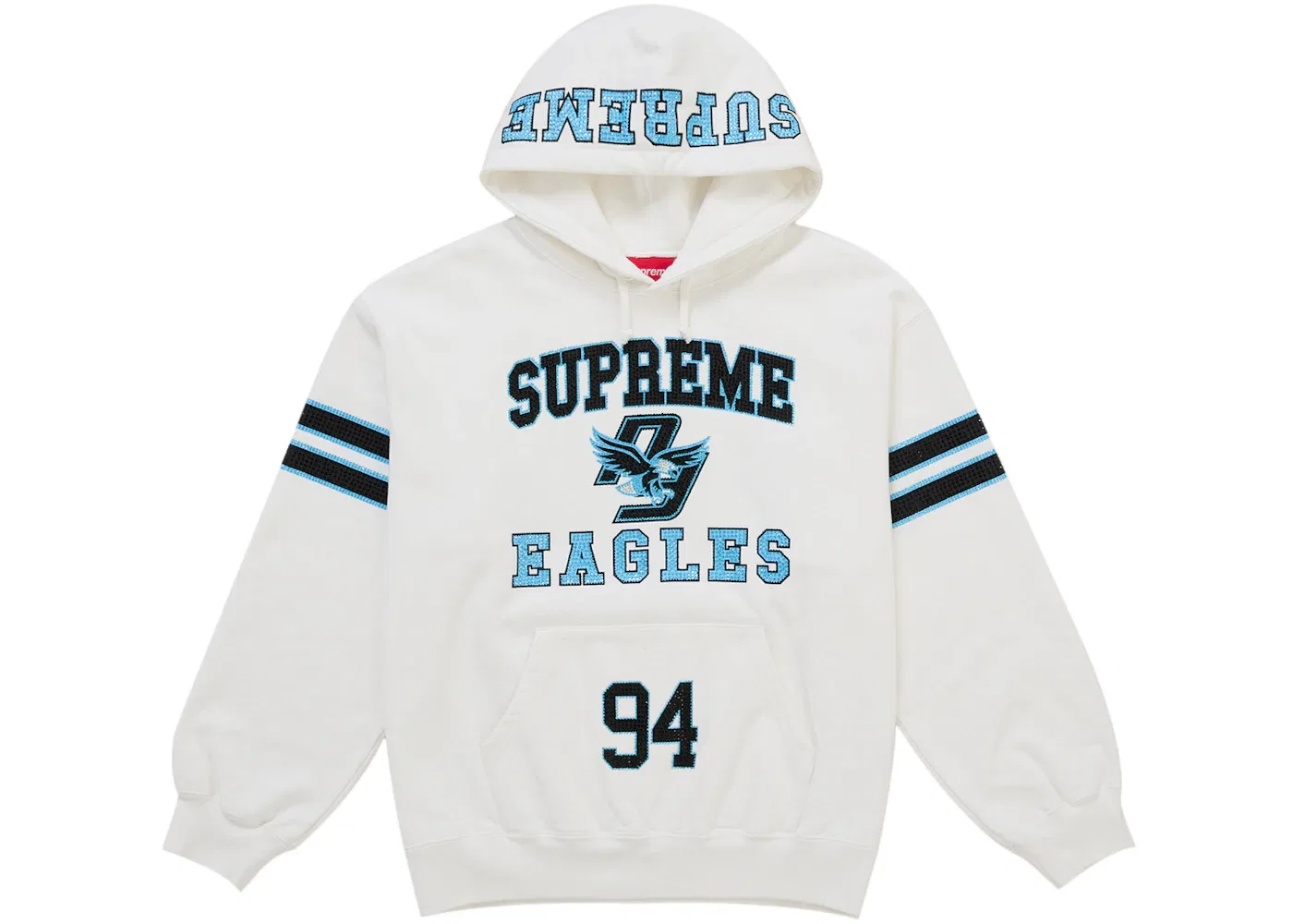 Мужское худи с капюшоном с принтом Supreme Rhinestone Eagle, белый