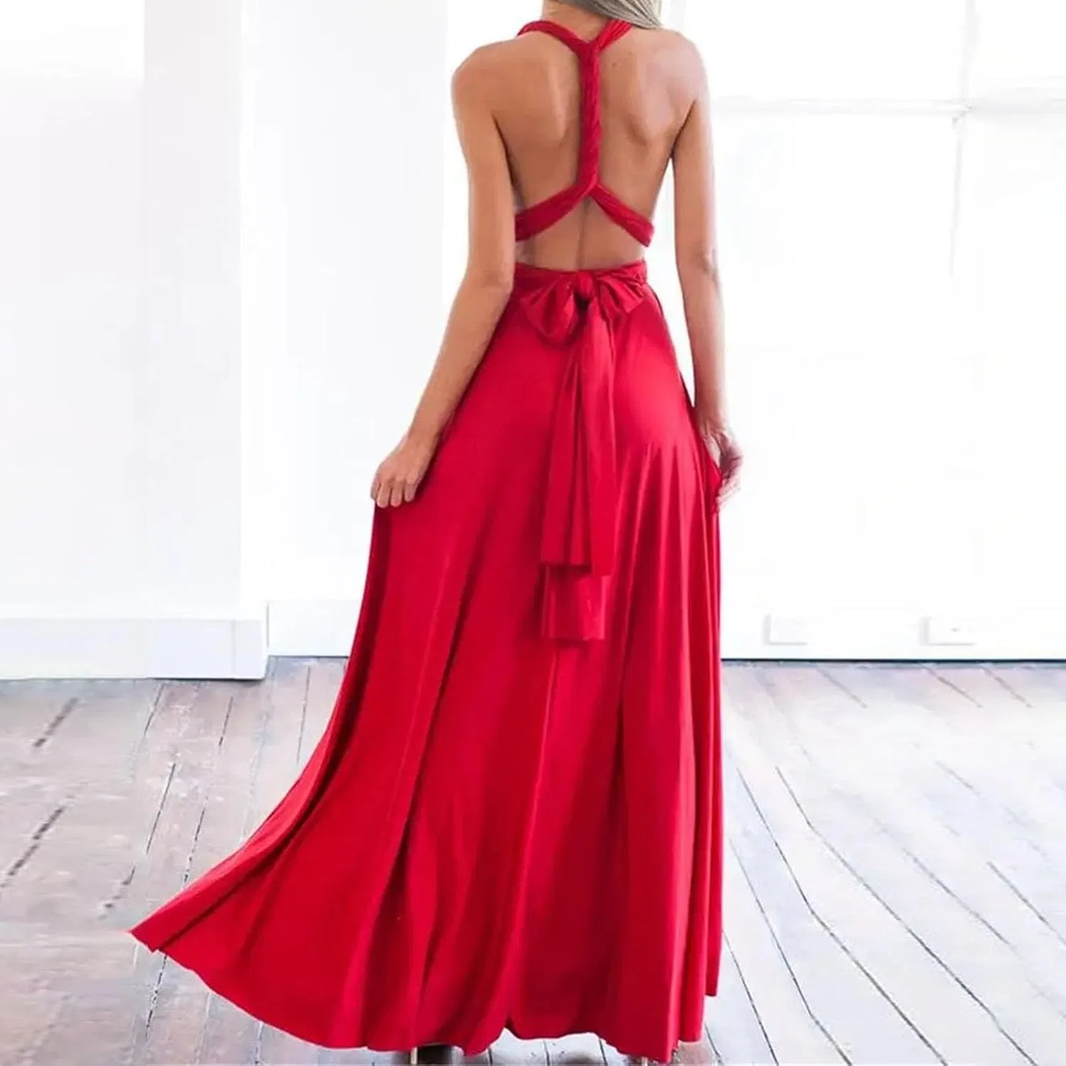 Женское плюс-сайз облегающее длинное платье-запах Red — фото 2