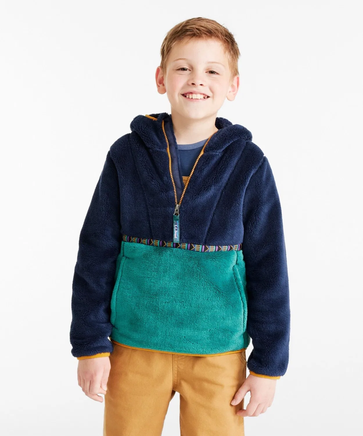 Детское худи для мальчиков с флисом, с капюшоном, цветовой блок L.L.Bean, Blue