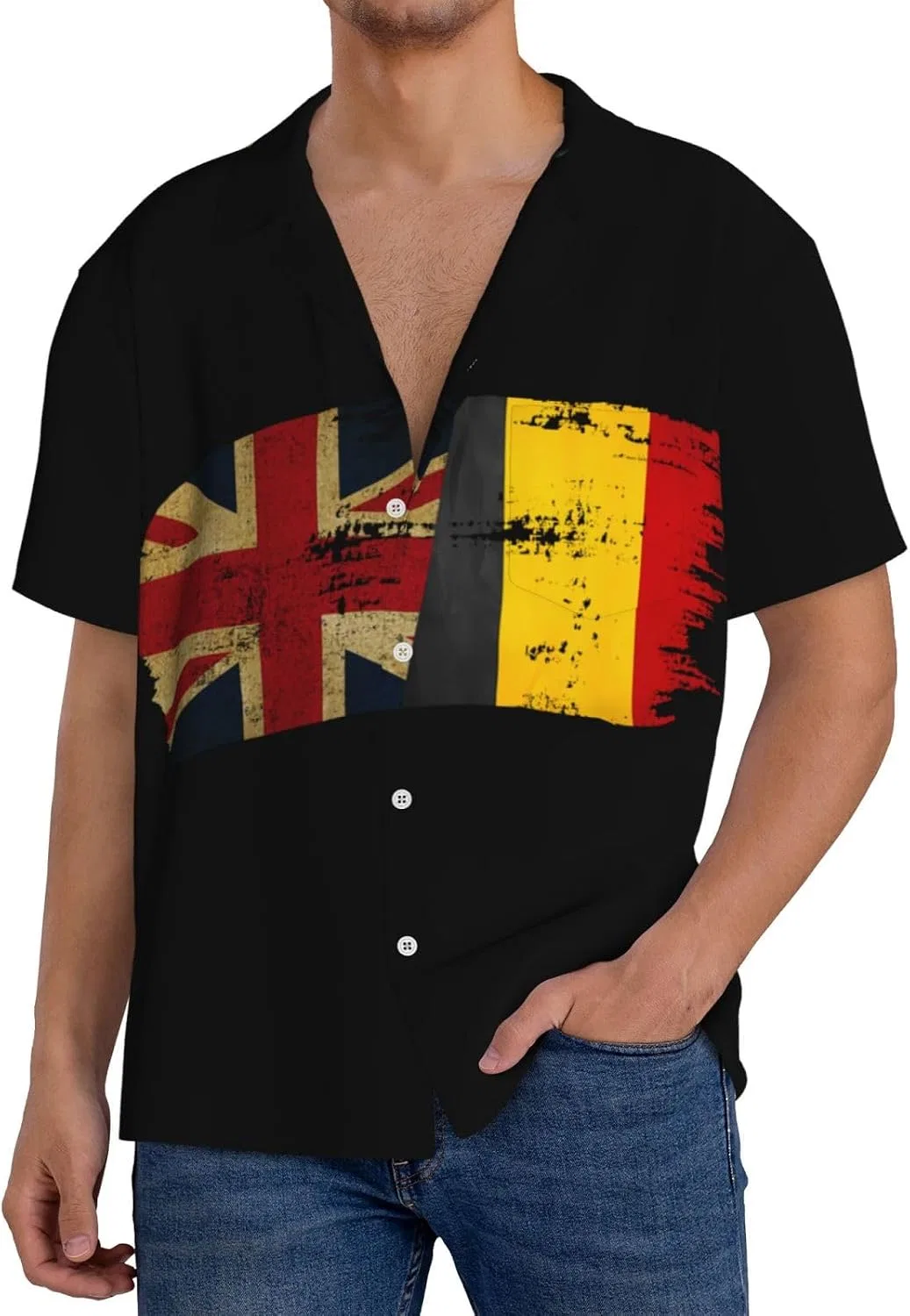 Мужская повседневная рубашка с коротким рукавом Cuba Collar Generic, Black
