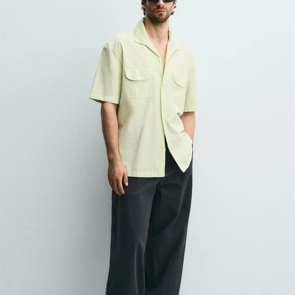 Мужская рубашка с лацканами прямого кроя Light Lime ZARA, Light Lime — фото 4