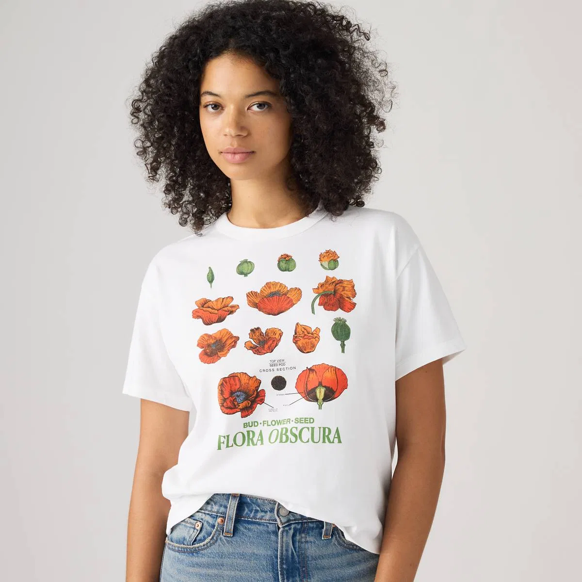 Футболка с коротким рукавом в винтажном стиле с графическим принтом Levi's, Flora Obscura Egret - White