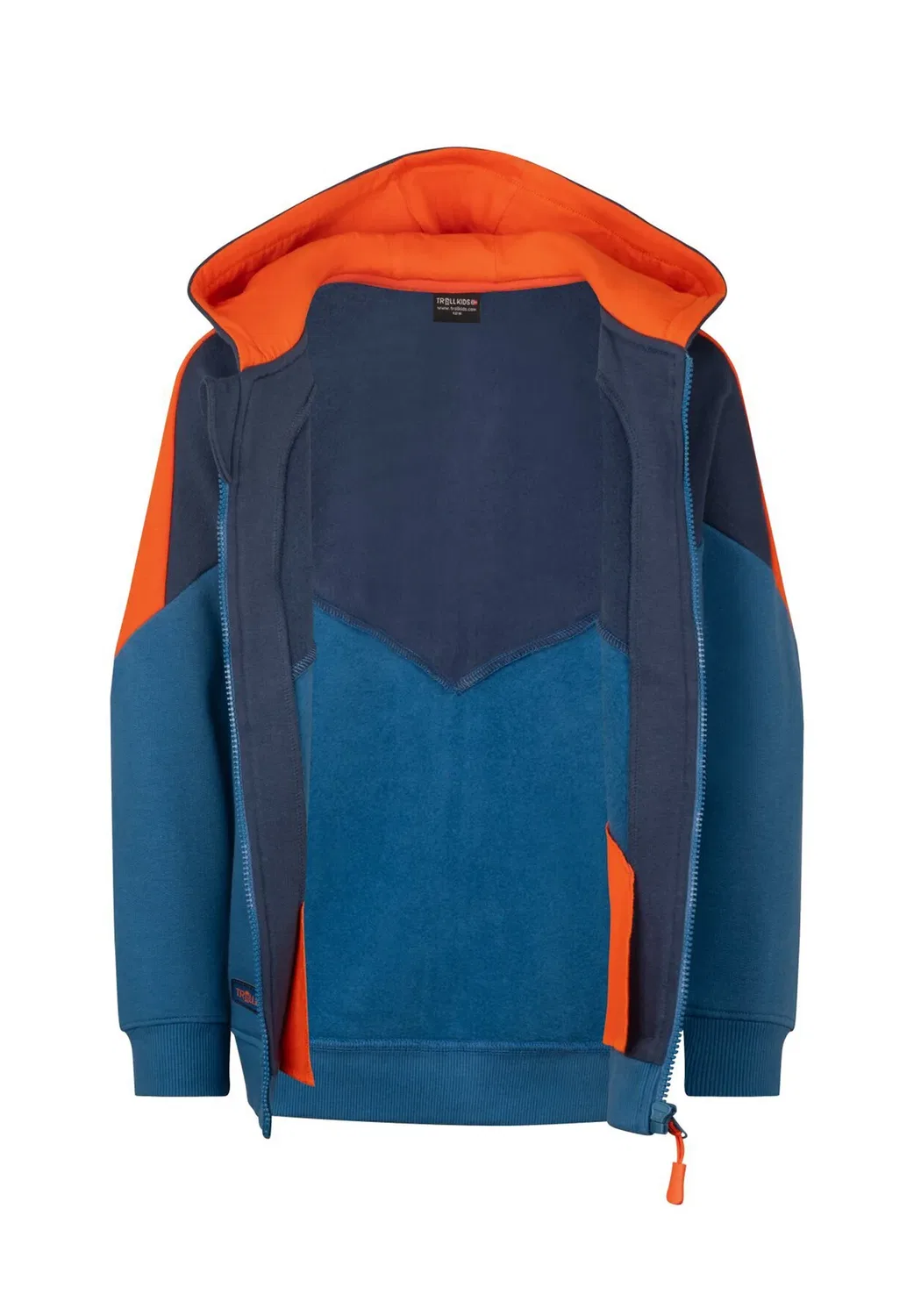 Детская куртка флеккефьорд унисекс - толстовка на молнии Trollkids, Nordic Blue/Mystic Blue/Flame Orange — фото 3