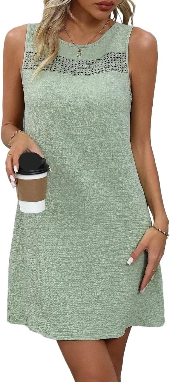 Женское повседневное платье-танк с кружевом и разрезом, Mint Green